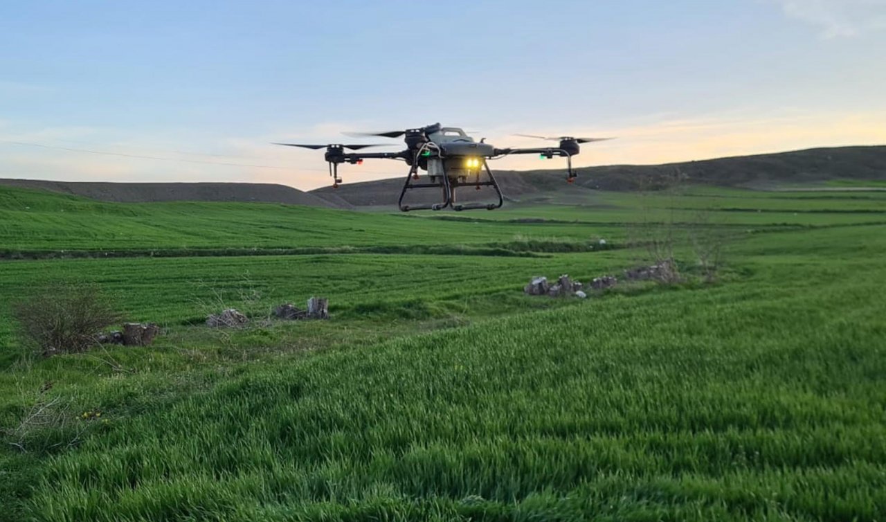 Dronla gübre ve ilaçlama yapıldı 