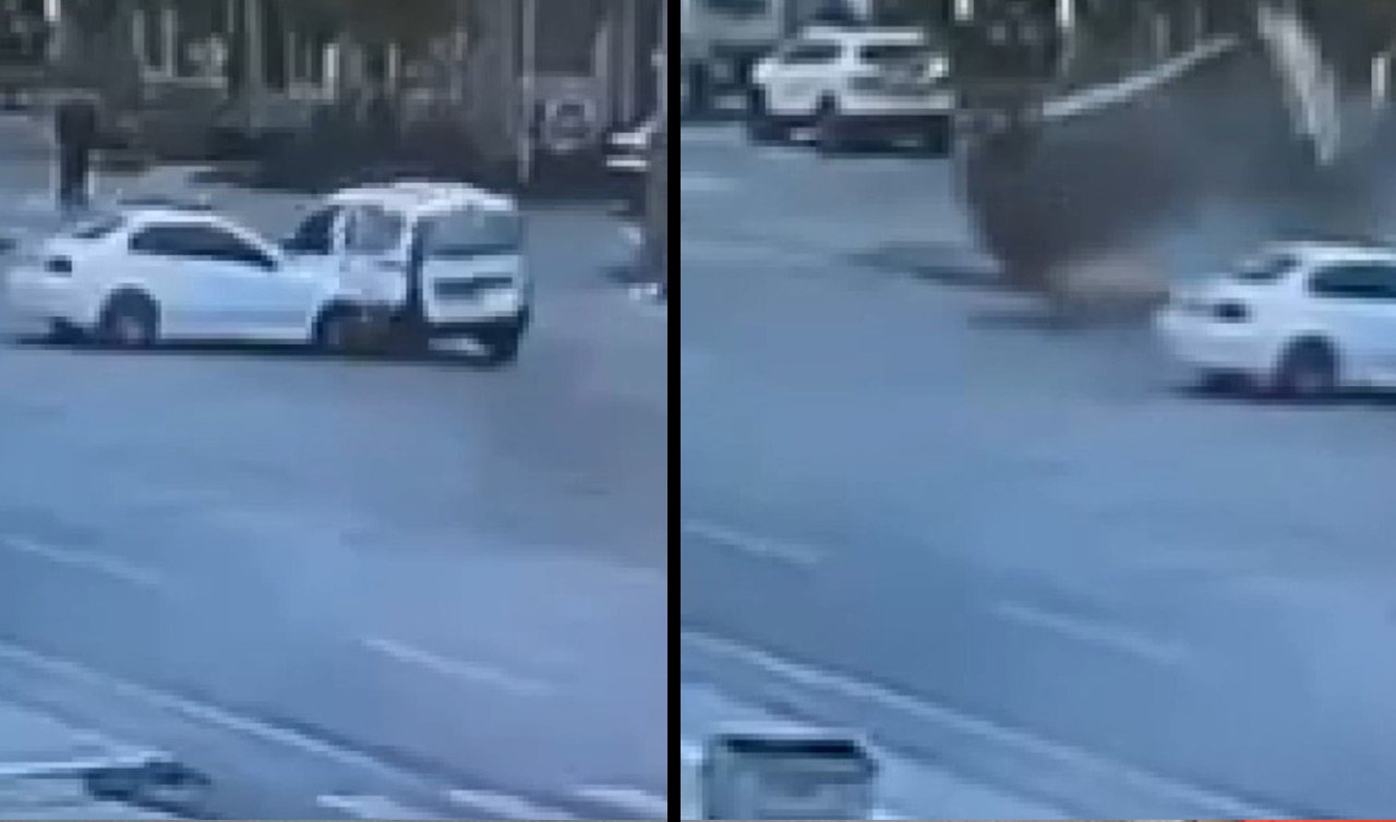 Otomobil çarpışmanın etkisiyle takla attı! İşte o anlar