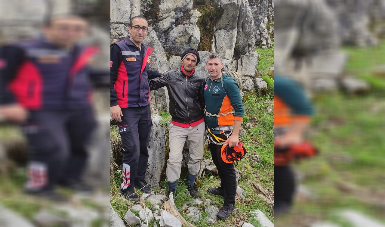 Kayalıklarda mahsur kalan çoban ve iki keçisi kurtarıldı