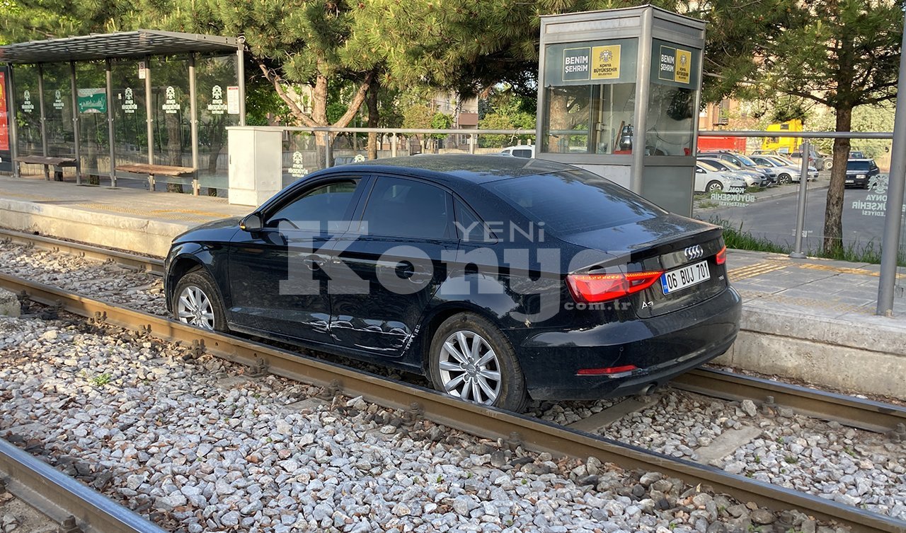 Konya’da bir garip olay! Alkollü sürücü tramvay yolunda ilerlemeye çalıştı