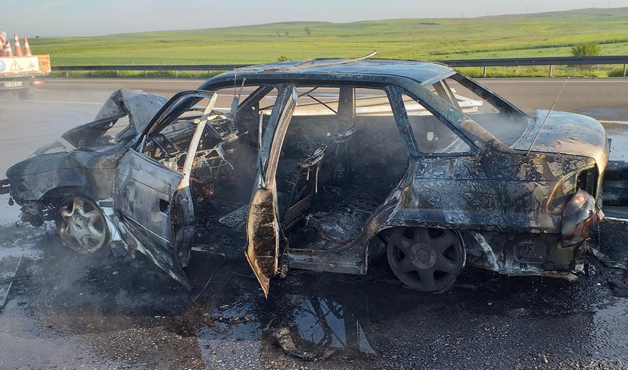 Bariyere çarpan otomobil alev aldı: 3 yaralı