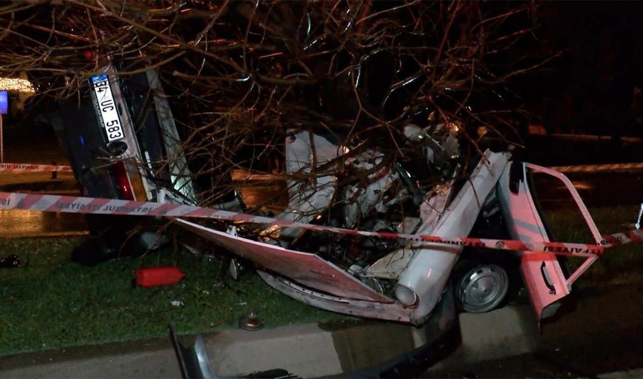 Refüje çarpan otomobil ikiye bölündü: 1 ölü, 1 yaralı
