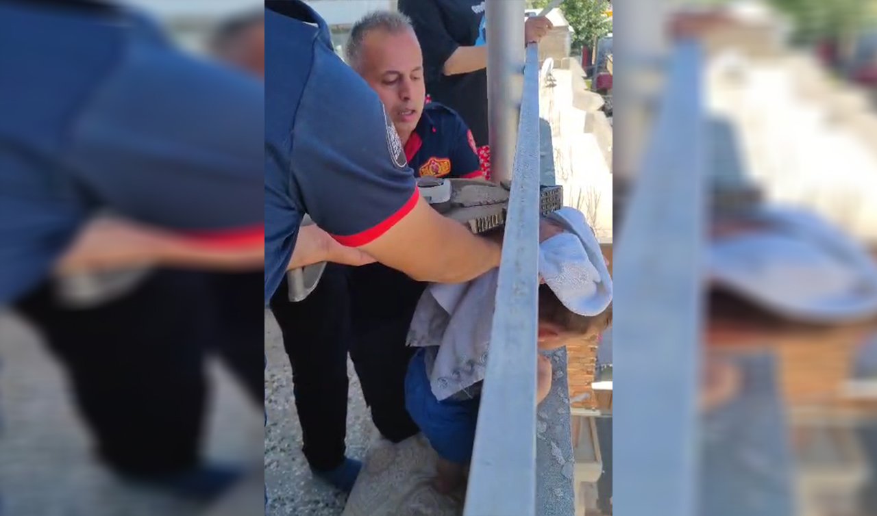 Başı balkon demirlerine sıkışan çocuk zor anlar yaşadı!