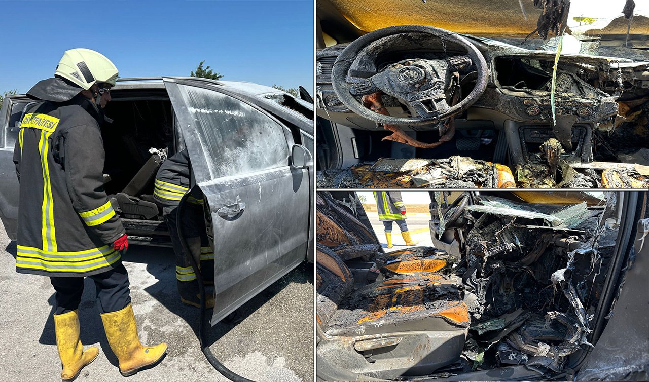  Konya’da korkutan olay: Seyir halindeki yabancı plakalı otomobilde yangın!