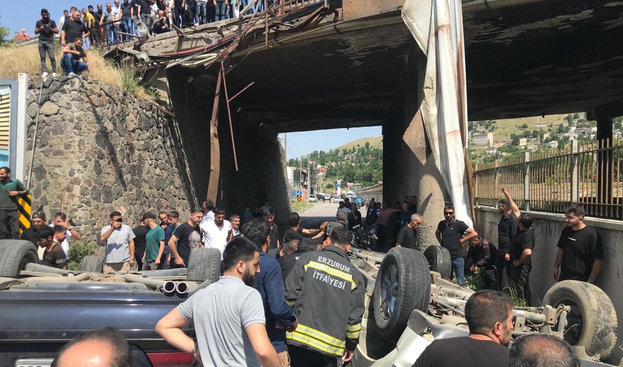 Otomobil ile kamyonet köprüden alt yola uçtu; 1’i çocuk 3 yaralı
