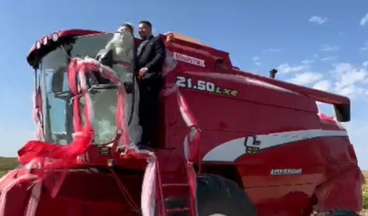 Bir garip gelin arabası: Gelini biçerdöver ile aldı