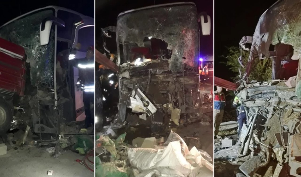 Seyir halindeki otobüs traktöre çarptı: 2 ölü, 14 yaralı