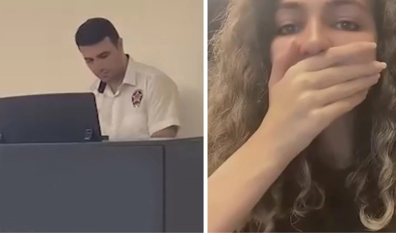  Genç kızın yüz ifadesine dikkat! Güvenlik görevlisinin gizli yeteneği karşısında şaşıp kaldı