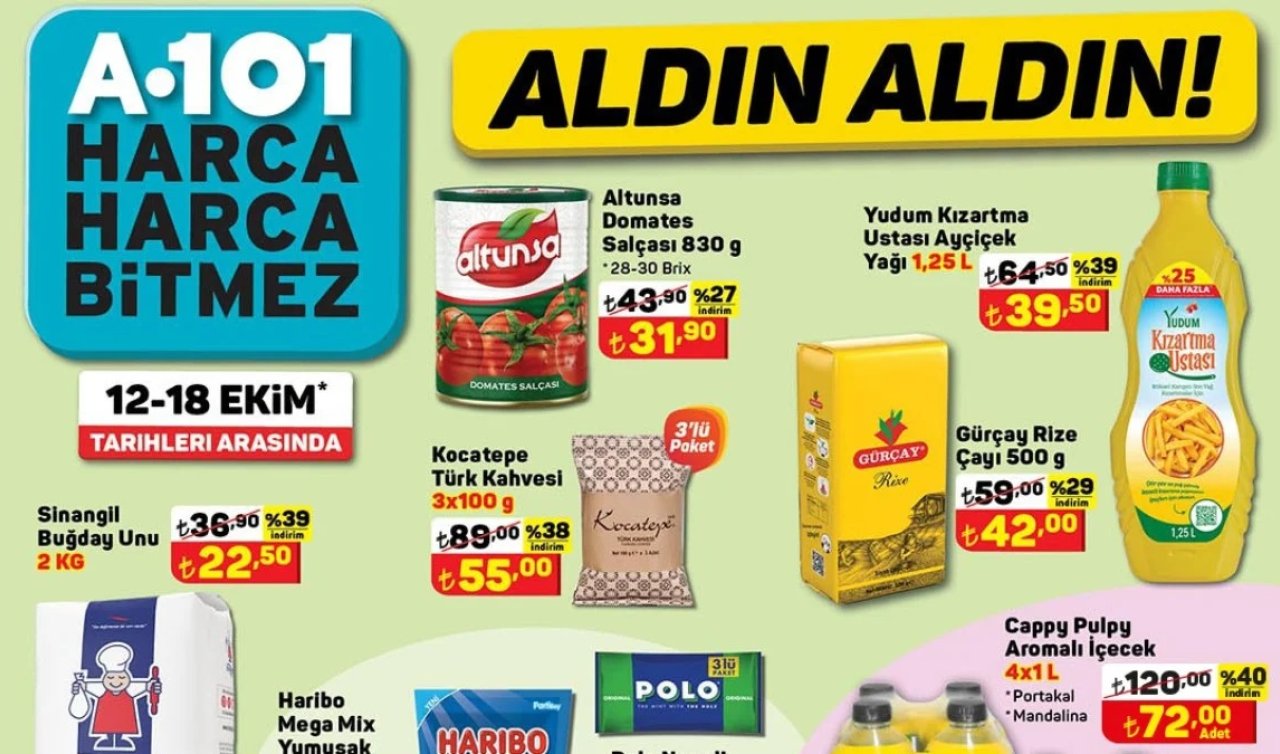 A101’de %40 Cumhuriyet indirimi! Ayçiçek yağı 39.50, Un 22.50, Salça 31.90...