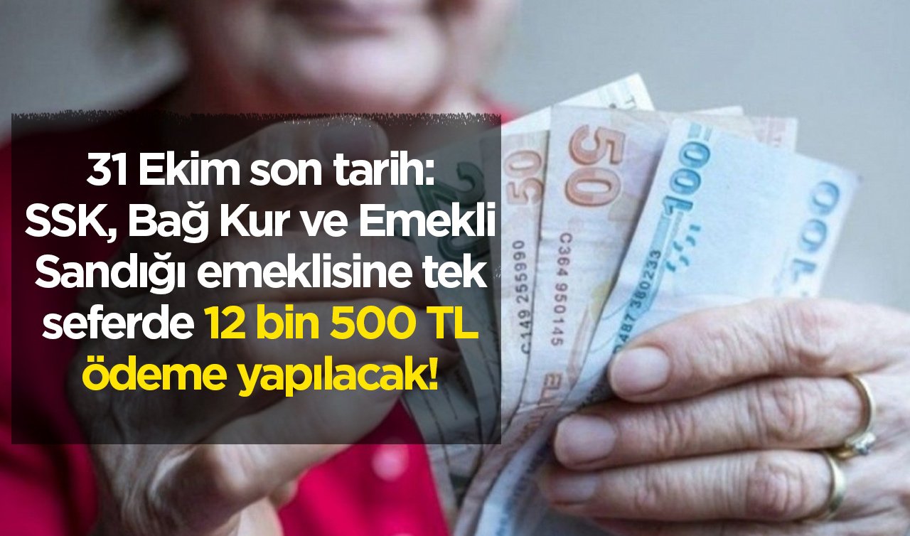 31 Ekim son tarih: SSK, Bağ Kur ve Emekli Sandığı emeklisine tek seferde 12 bin 500 TL ödeme yapılacak!