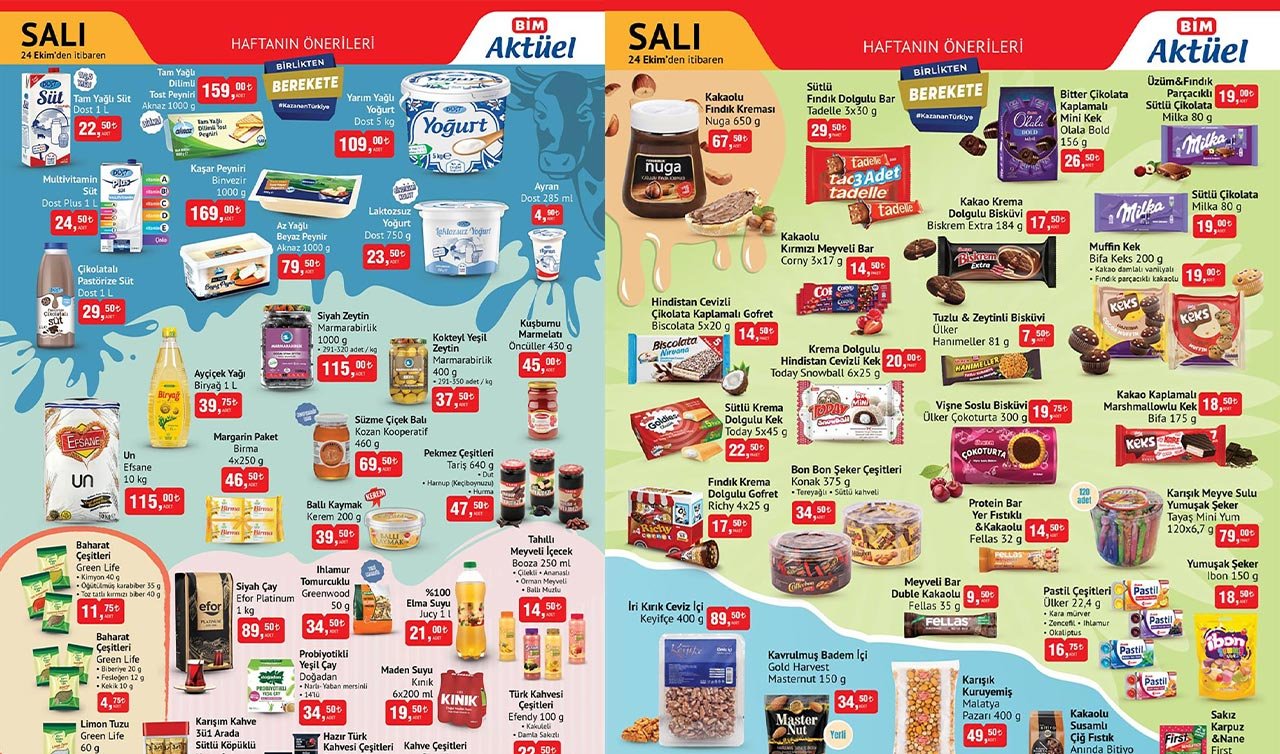 MUHTEŞEM SALIYI KAÇIRMAYIN! BİM temel gıdalarda en dip fiyatları sunuyor: Yoğurt 23,50 süt 24,50 TL…