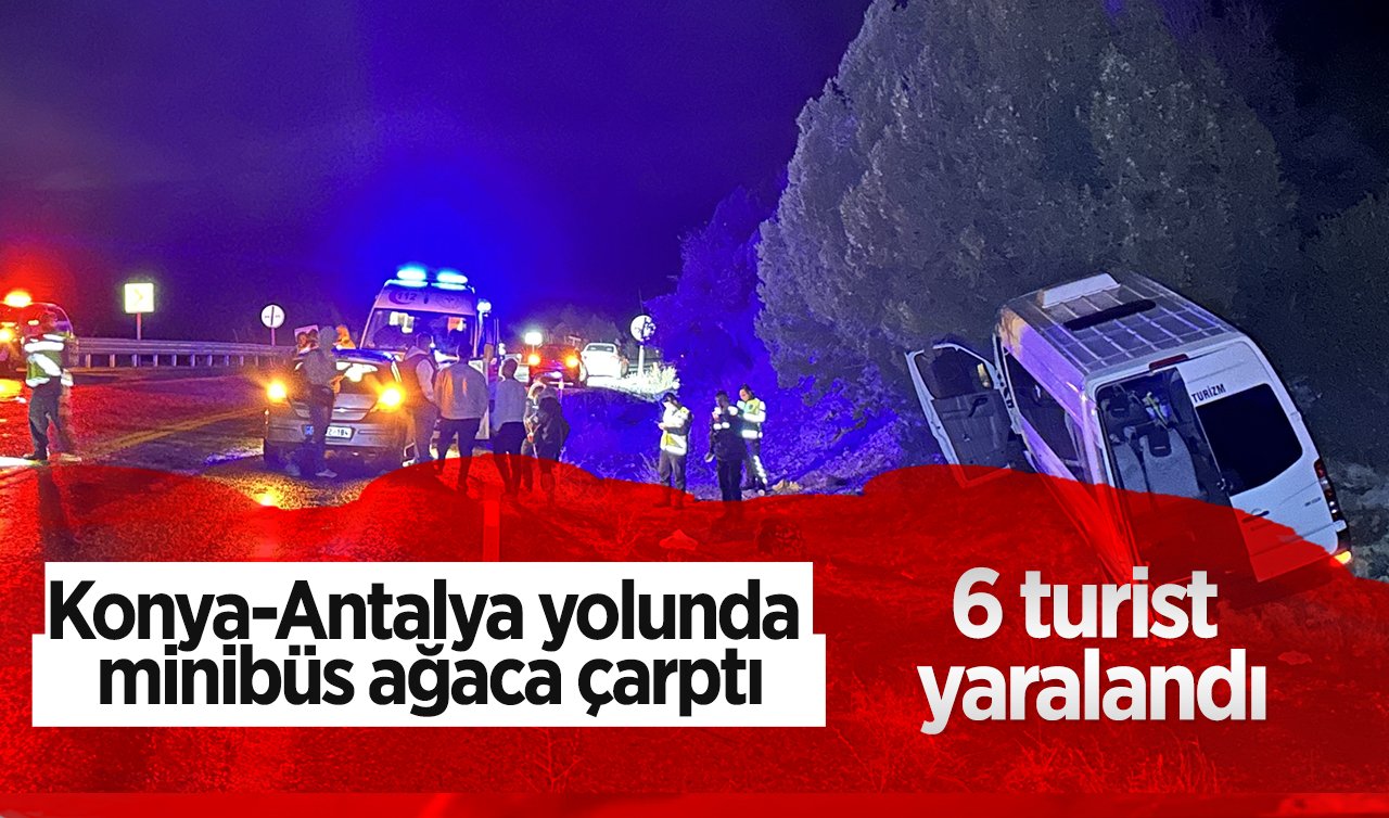 Konya-Antalya yolunda minibüs ağaca çarptı:  6 turist yaralandı