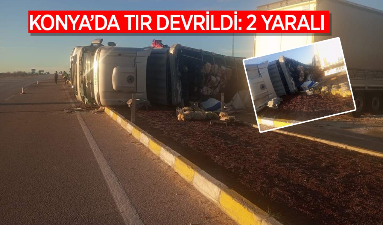 Konya’da sebze ve meyve yüklü TIR devrildi: 2 yaralı