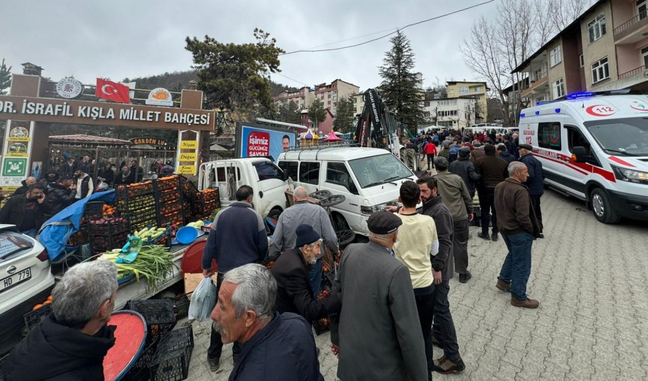 Freni boşalan iş makinesi pazar yerine daldı!