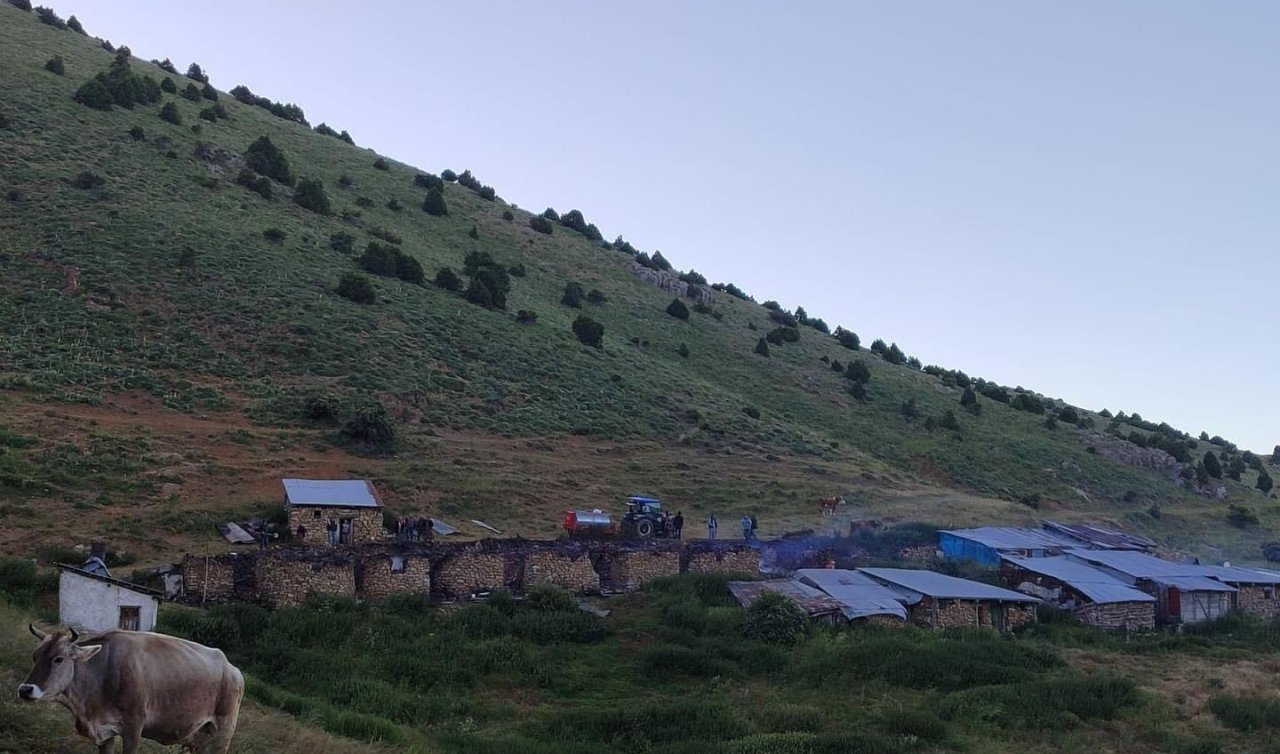 Soba borusundan çıkan yangında 5 yayla evi zarar gördü