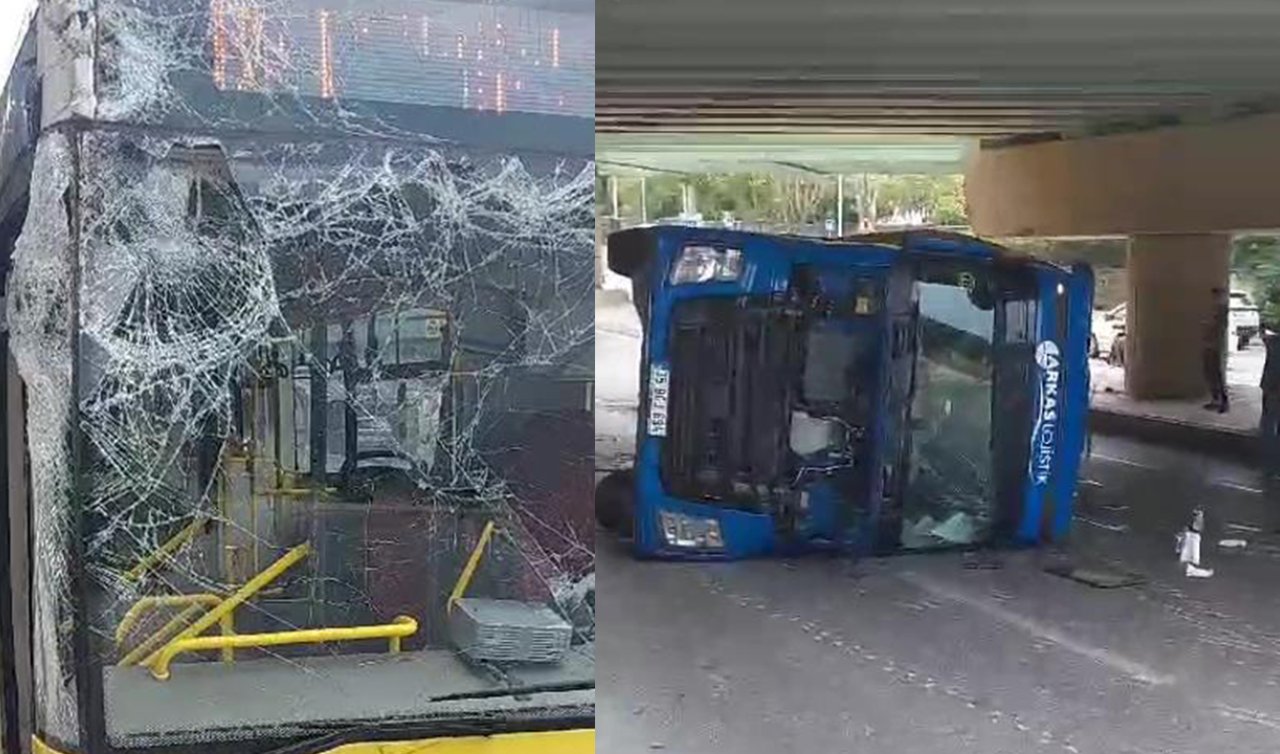 İstanbul’da kaza yaralılar var! Üst geçide çarpan tır İETT otobüsünün üstene devrildi