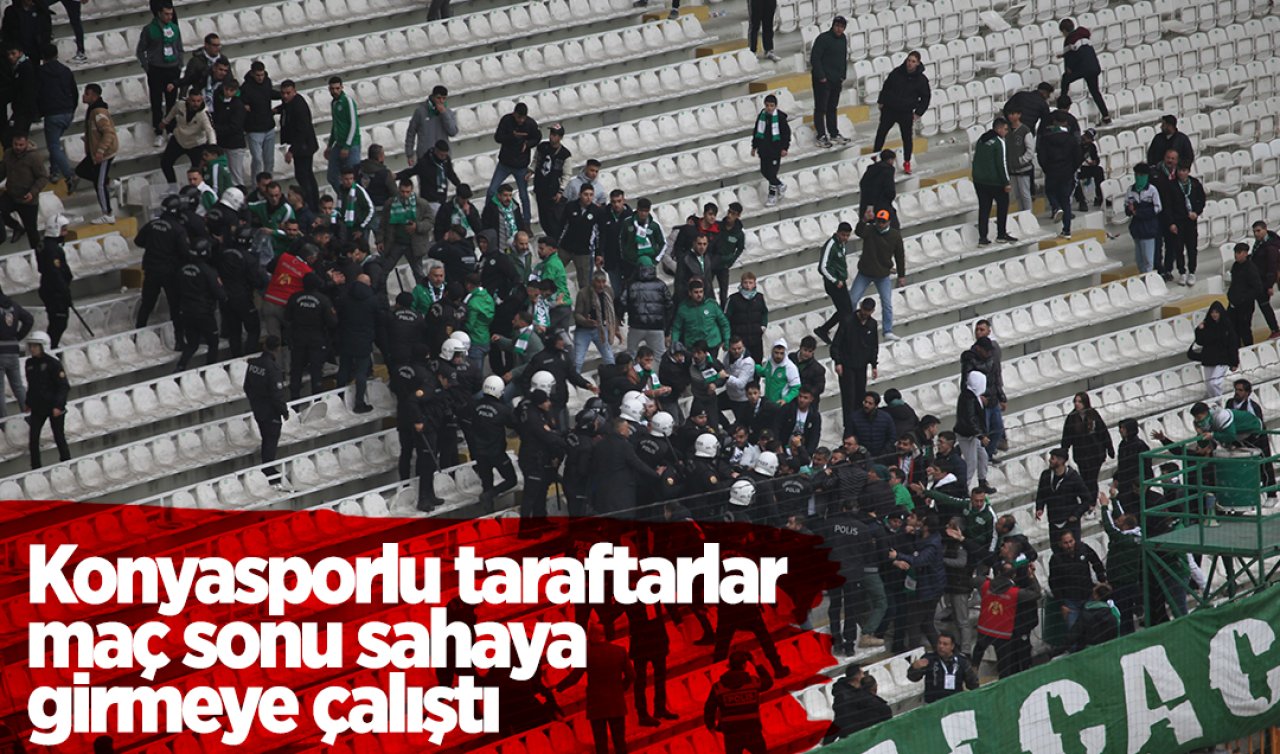 Konyasporlu taraftarlar maç sonu sahaya girmeye çalıştı