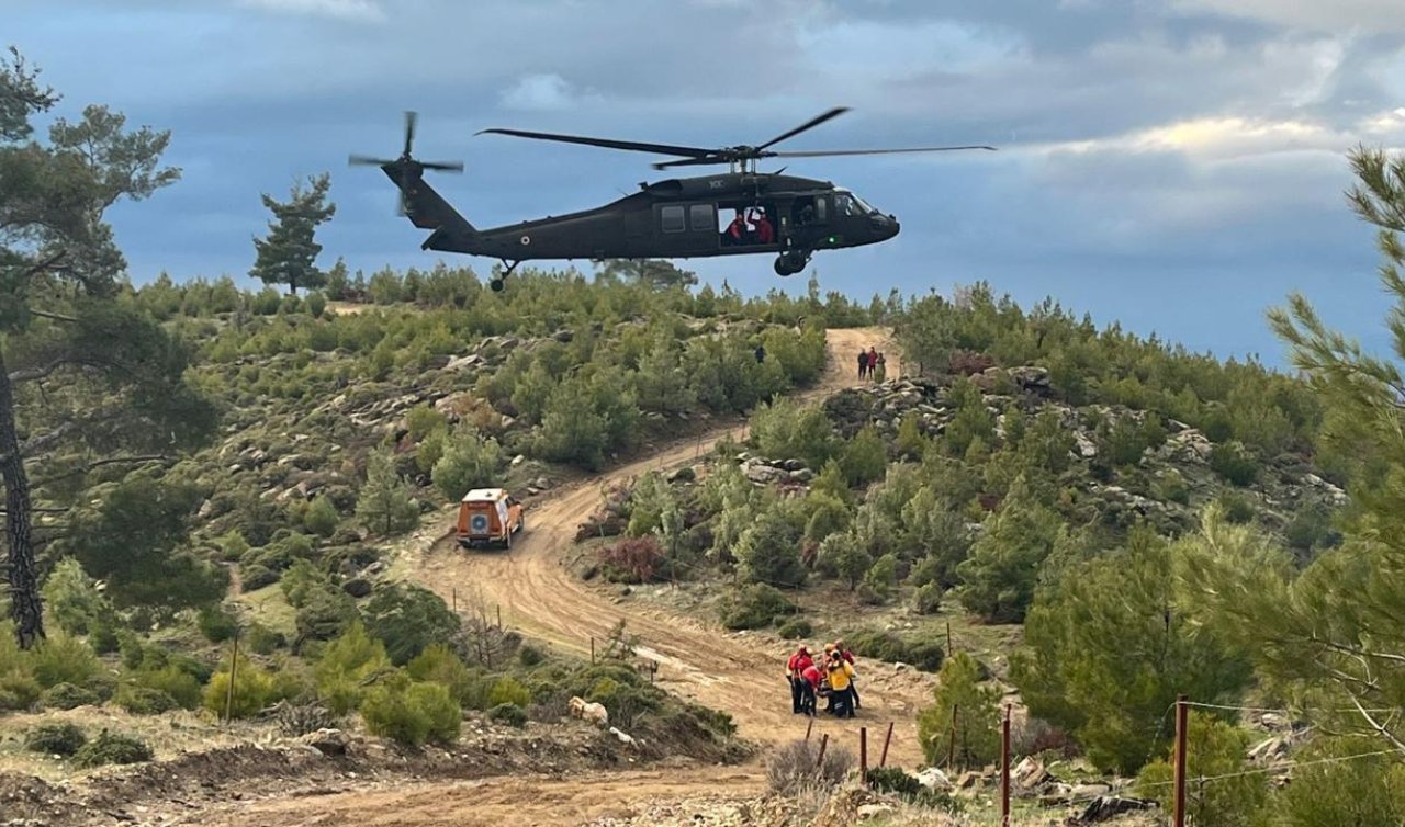 Uçuruma düşen motosikletin sürücüsü helikopterle kurtarıldı