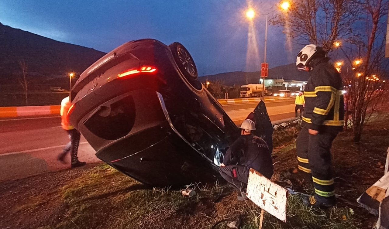 Devrilen otomobilin sürücüsü yaralandı