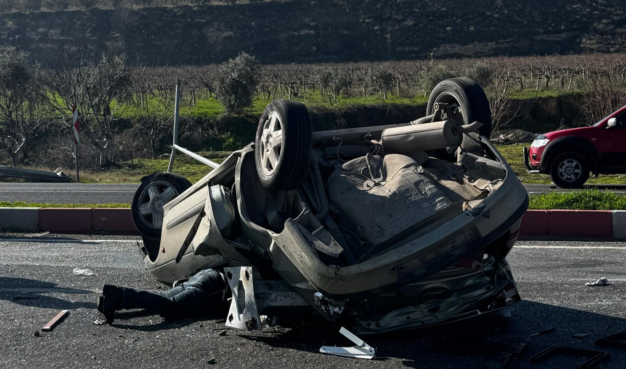 Aydınlatma direğine çarpıp takla atan otomobil hurdaya döndü; 2 yaralı