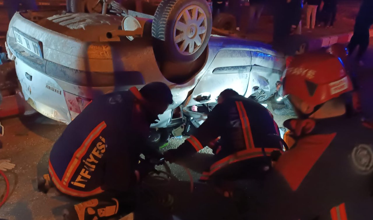 Refüje çarpan otomobil ters döndü; 1 ölü 1 yaralı
