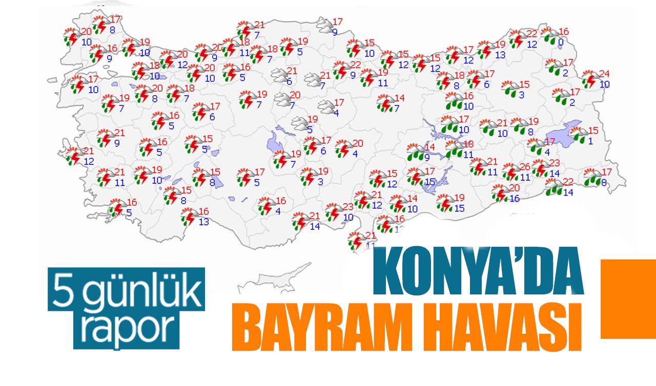 Konya’da Bayramda Sağanak ve Gök Gürültülü Yağış Bekleniyor! İşte 5 Günlük Hava Durumu