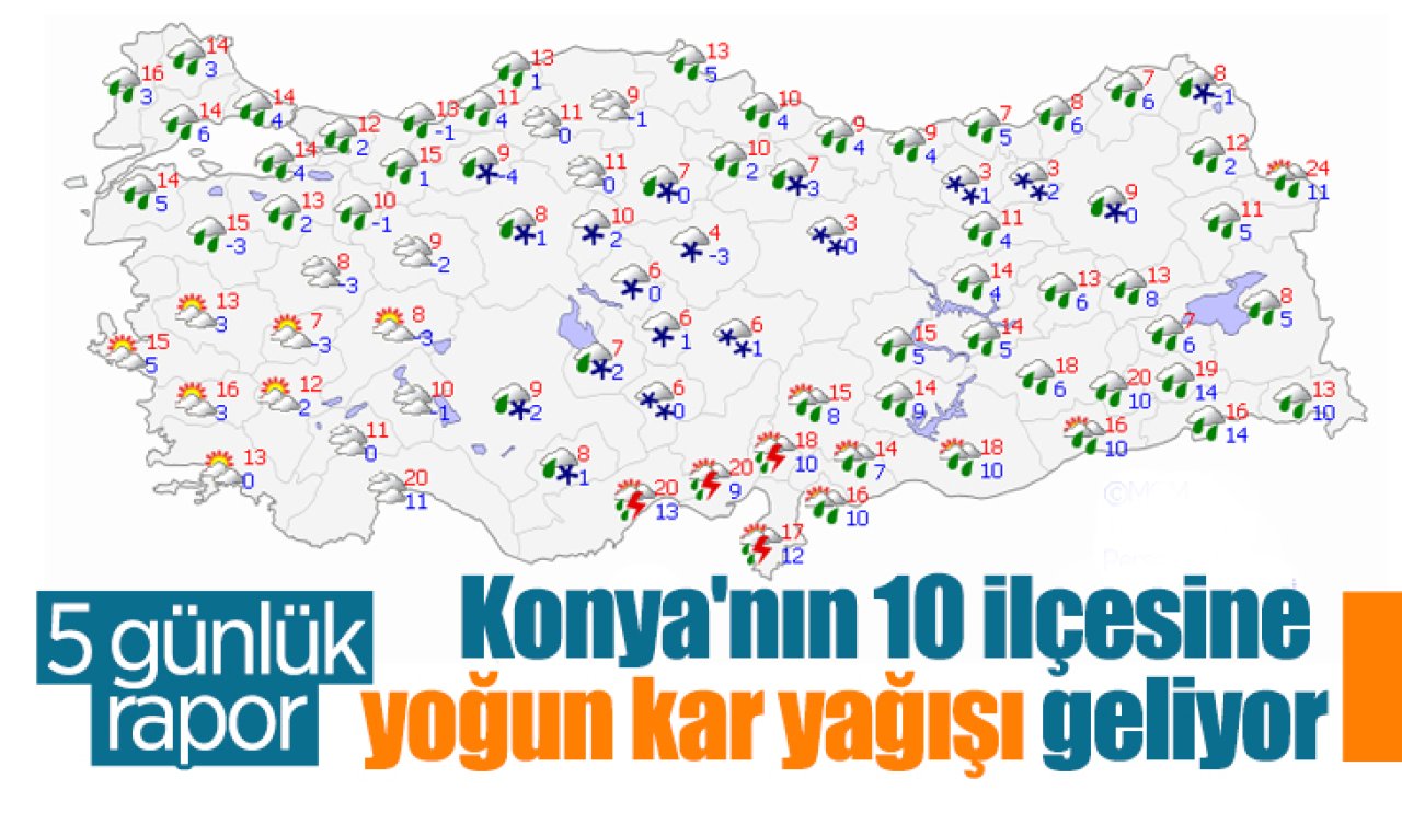 Meteoroloji verileri az önce güncelledi! Konya’nın 10 ilçesine yoğun kar yağışı geliyor: İşte Konya 5 günlük hava durumu 
