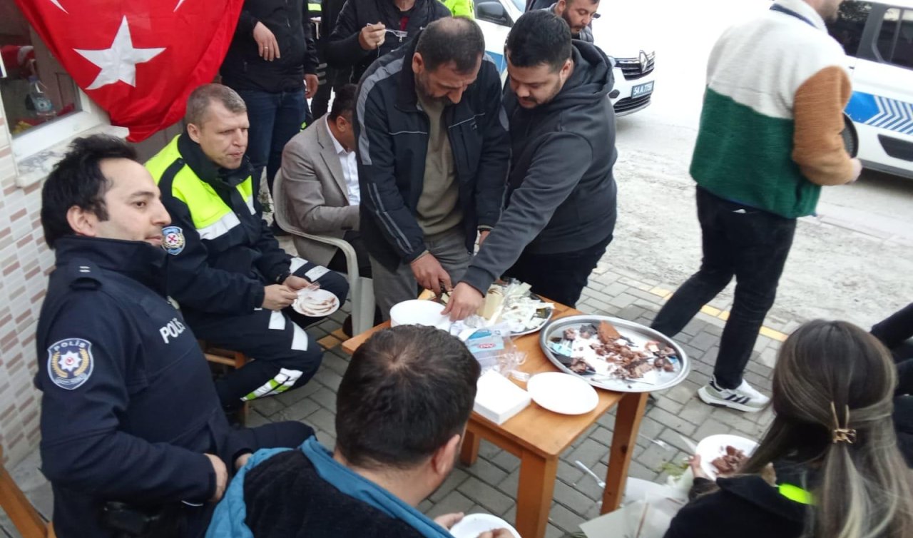 Kavga ihbarına gelen polis ekiplerine pastalı kutlama