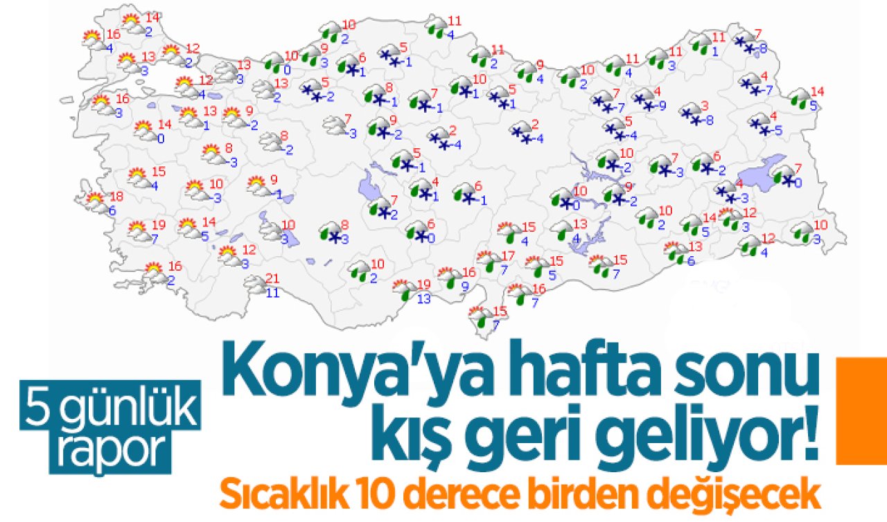 Konya’ya hafta sonu kış geri geliyor! Bu tarihte sıcaklık 10 derece birden değişecek: İşte Konya 5 günlük hava durumu 