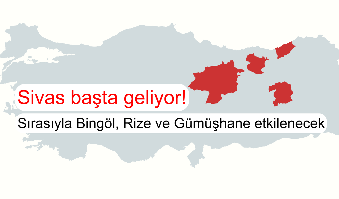 Sivas başta geliyor! Ardından Bingöl, Rize ve Gümüşhane etkilenecek