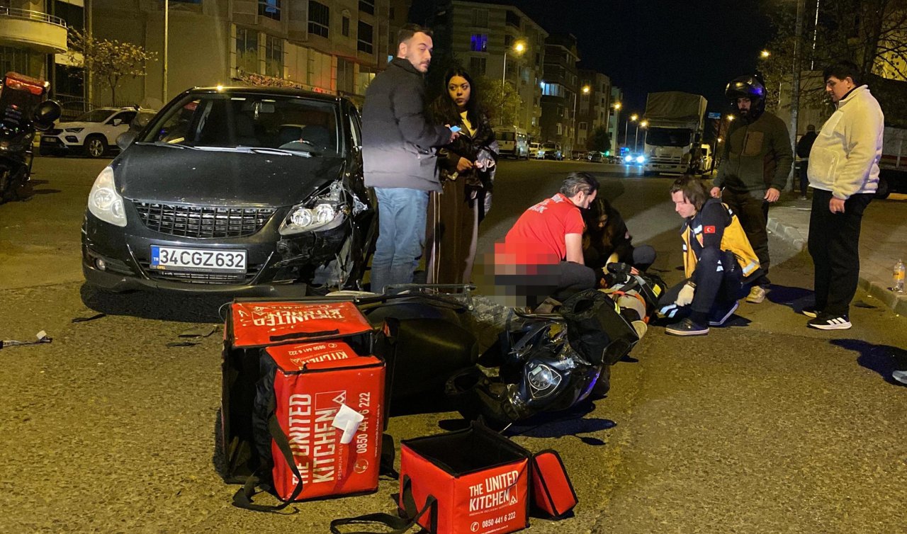 Otomobille çarpışan motosikletin sürücüsü kurye yaralandı