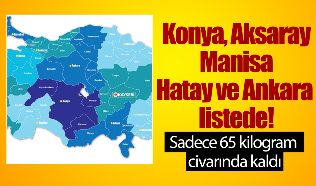 Konya, Aksaray, Manisa, Hatay ve Ankara listede! Sadece 65 kilogram civarında kaldı