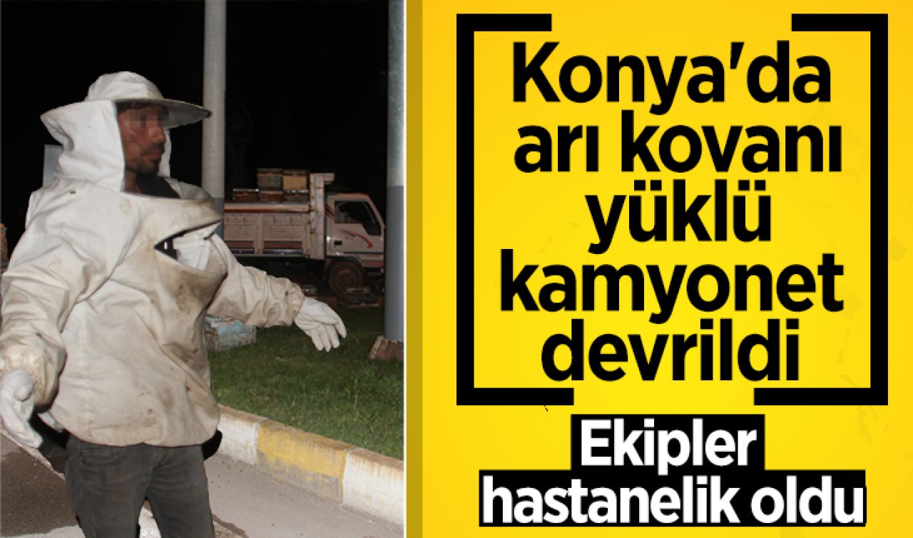 Konya’da arı kovanı yüklü kamyonet devrildi! Polisler hastanelik oldu