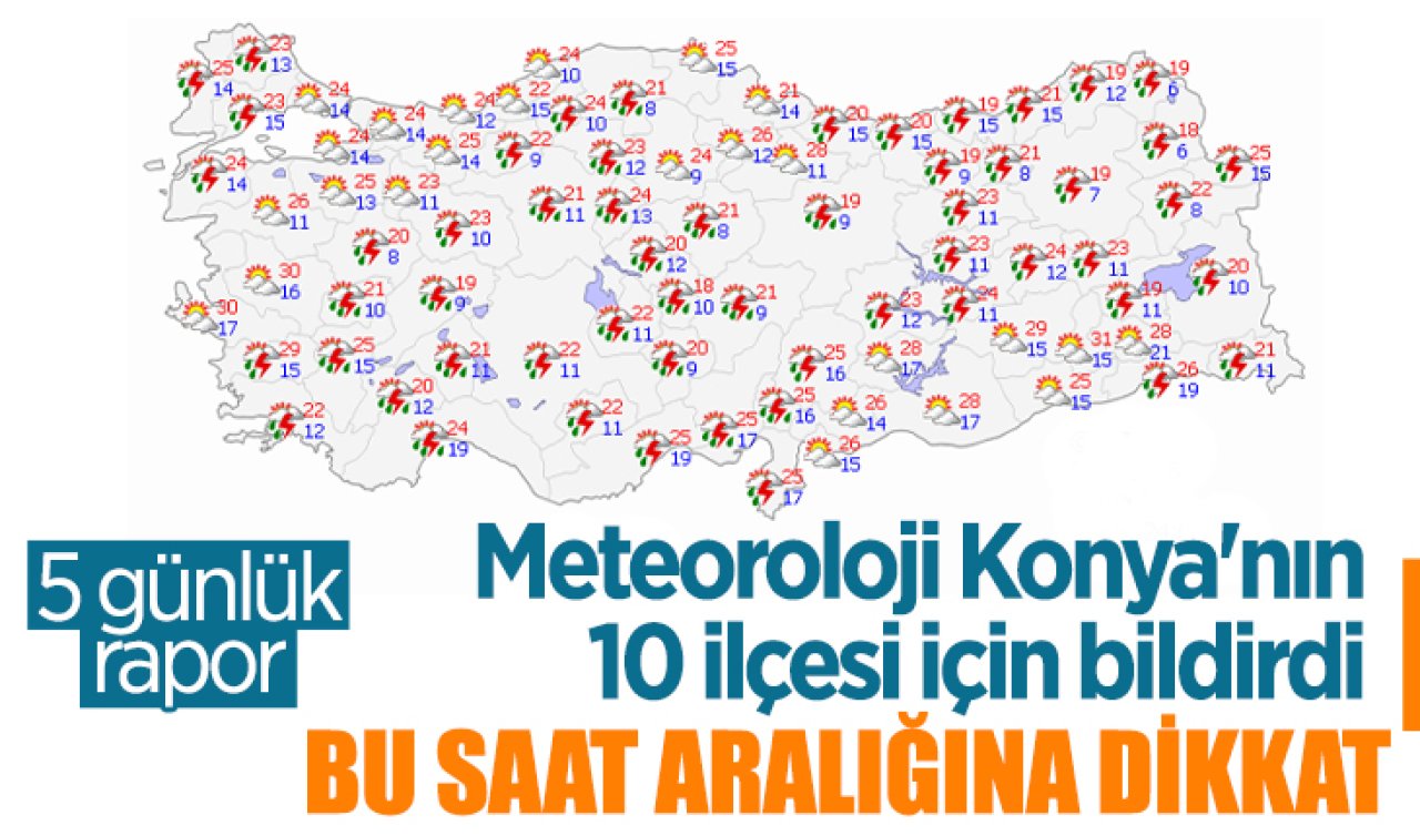 Meteoroloji Konya’nın 10 ilçesi için bildirdi: Bu saat aralığına dikkat