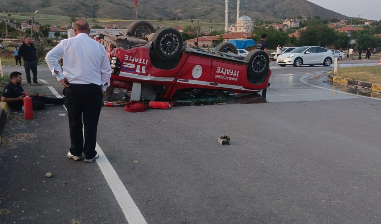 Kontrolden çıkan itfaiye aracı takla attı