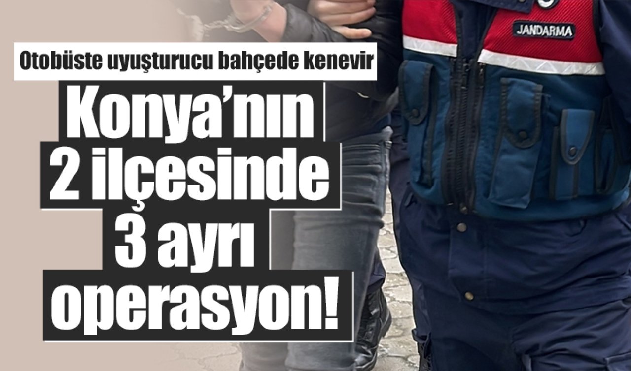 Konya’nın 2 ilçesinde 3 ayrı operasyon! Otobüste uyuşturucu, bahçede kenevir