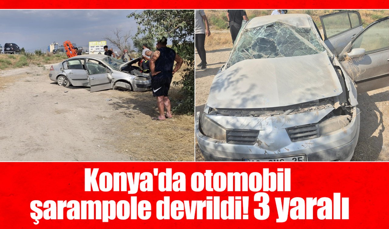 Konya’da otomobil şarampole devrildi: 3 yaralı