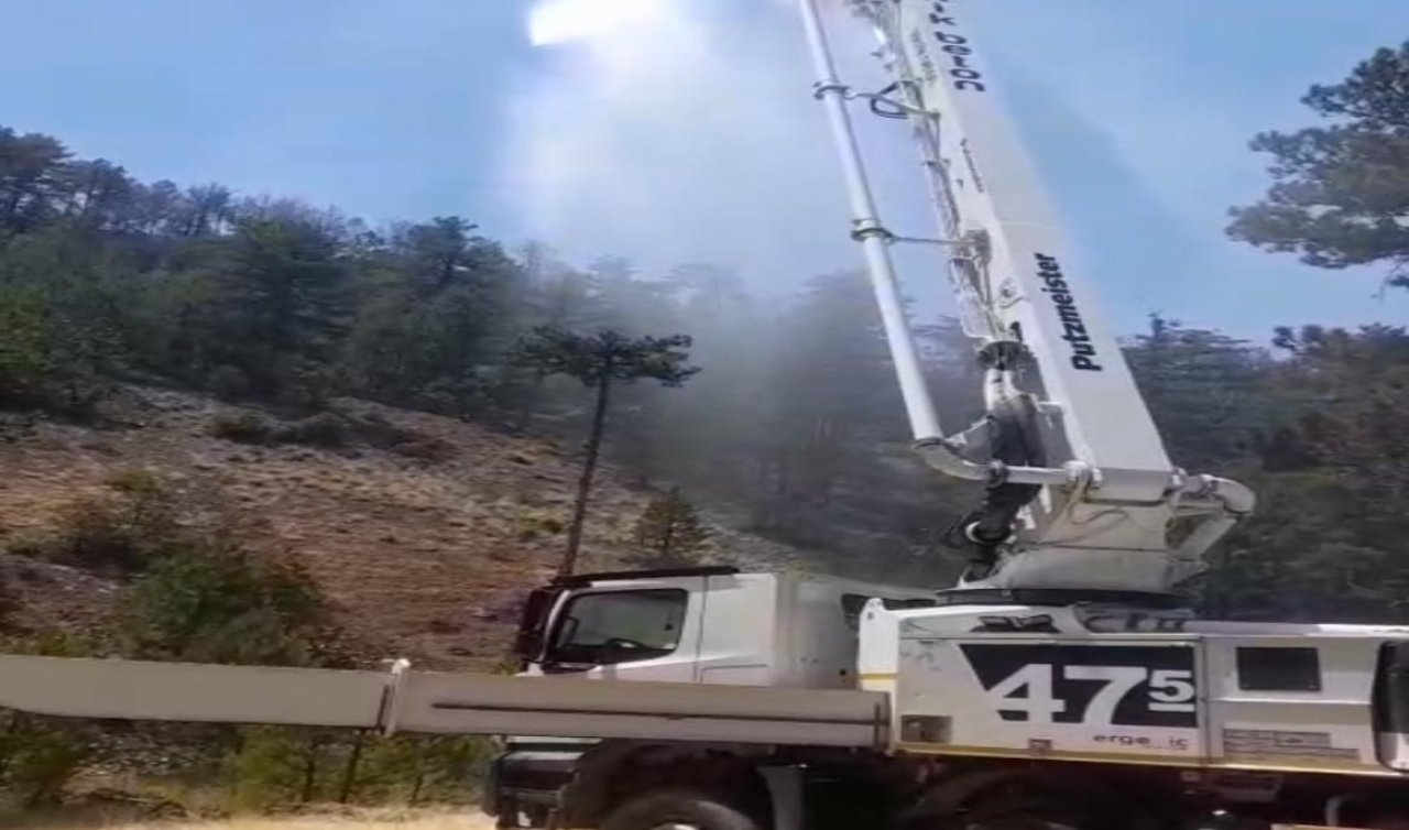 Beton pompasıyla alevlere su sıktılar