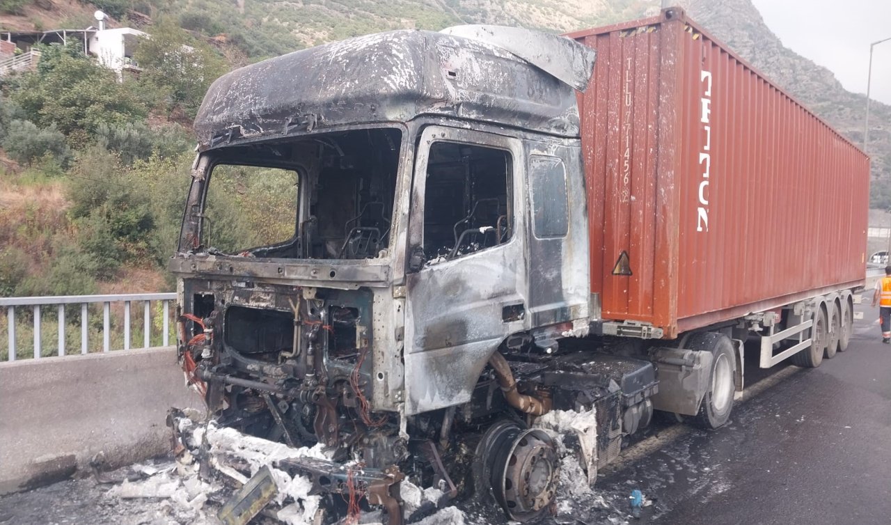 Seyir halindeki tır alev alev yandı