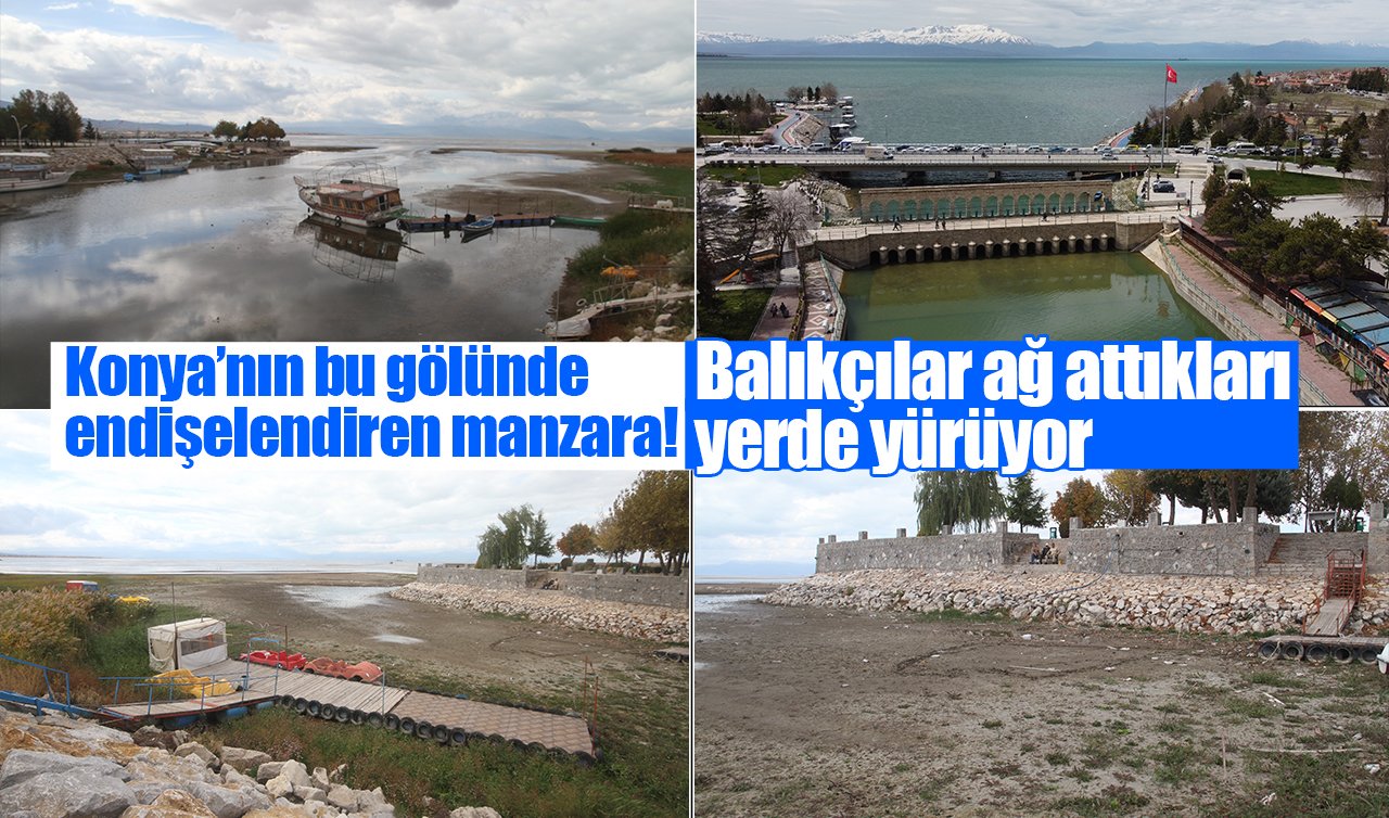 Konya’nın bu gölünde endişelendiren manzara! Balıkçılar ağ attıkları yerde yürüyor