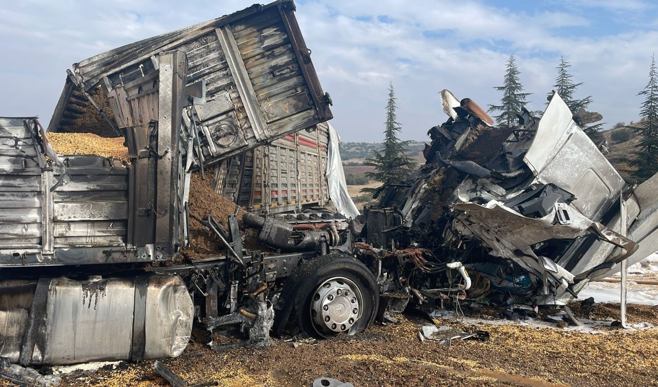 Zincirleme kazaya karışan 3 TIR alev aldı; otoyol trafiğe kapandı