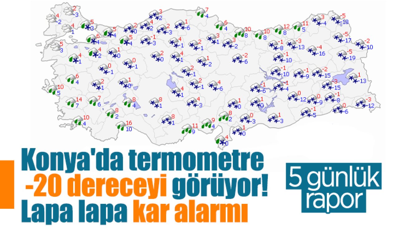 Konya’da termometre -20 dereceyi görüyor! Lapa lapa kar alarmı 