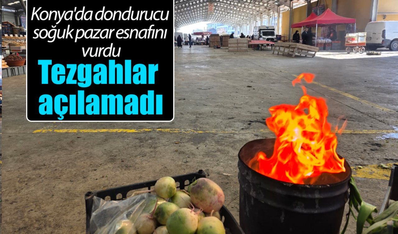 Konya’da dondurucu soğuk pazar esnafını vurdu: Tezgahlar açılamadı