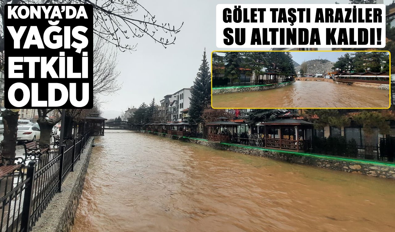Konya’da yağış etkili oldu: Gölet taştı araziler su altında kaldı!