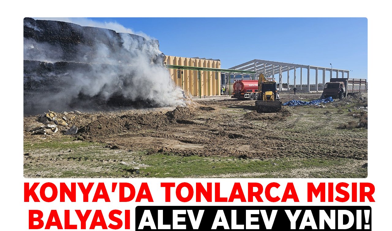 Konya’da tonlarca mısır balyası alev alev yandı!