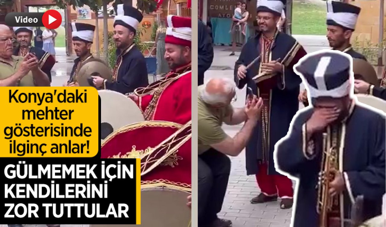 Konya’da mehter gösterisinde ilginç anlar! Gülmemek için kendilerini zor tuttular