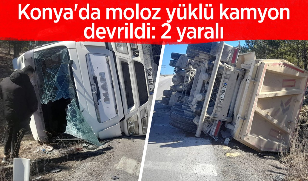 Konya’da moloz yüklü kamyon devrildi: 2 yaralı 