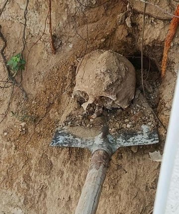 Bahçede yapılan kazıda insan kafatası ve kemikler bulundu