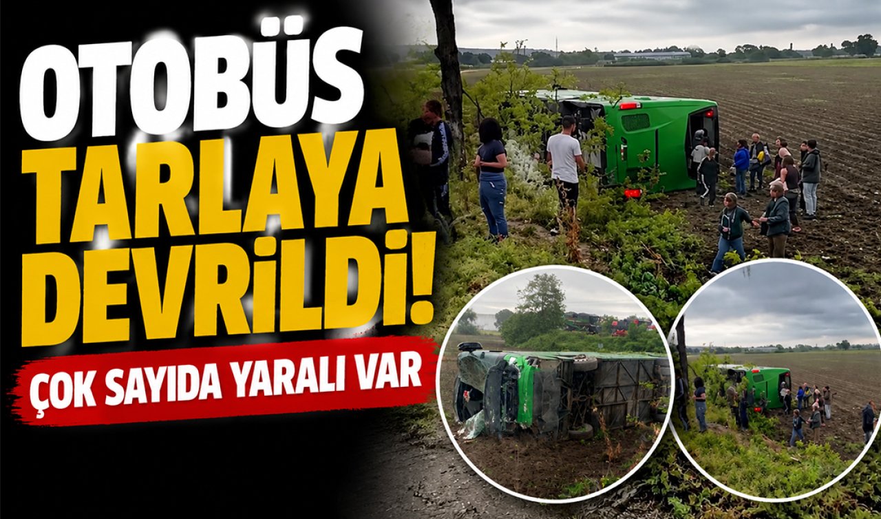 Otobüs tarlaya devrildi: Yaralılar var