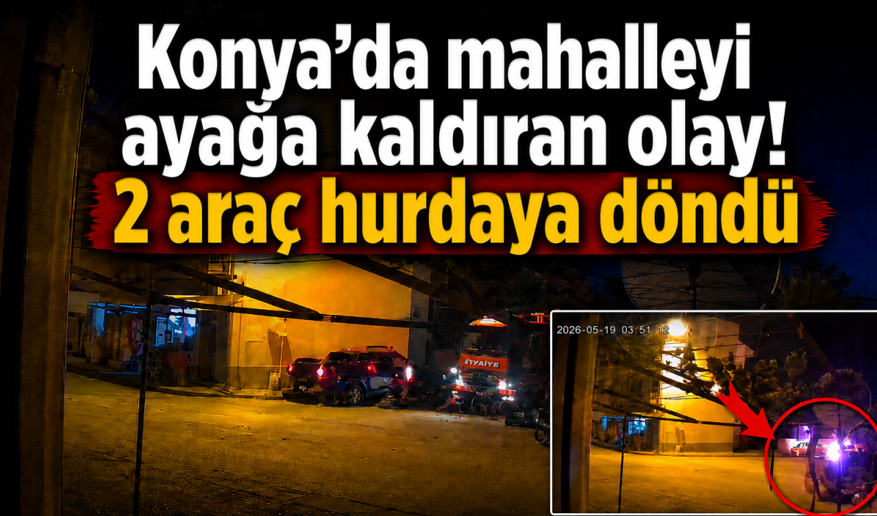 Konya’da mahalleyi ayağa kaldıran olay! 2 araç hurdaya döndü